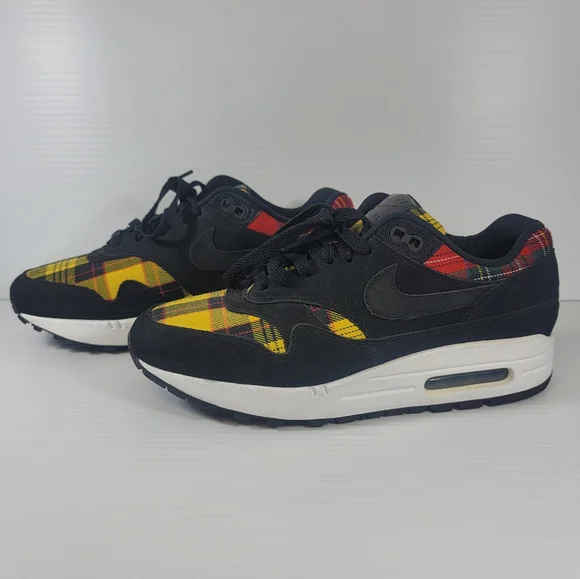 Nike Air Max 1 SE Tartan Women's Sneakers Size 8 Black Plaid Shoes Rare Used - Picture 2 of 11